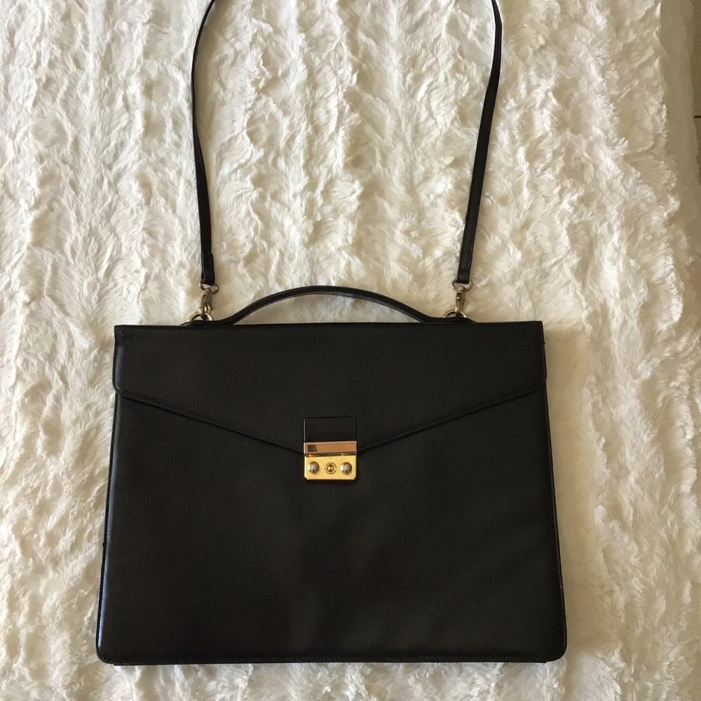 Harrods All Leather Attaché Briefcase Messenger Black